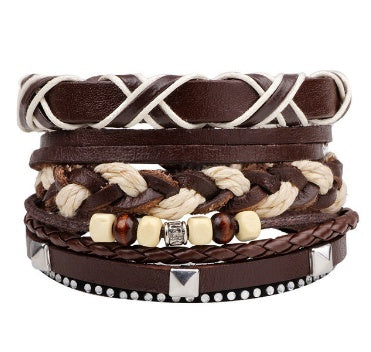 Multi-Layer Leather & Bead Charm Bracelet – Adjustable Unisex Boho Wristwear