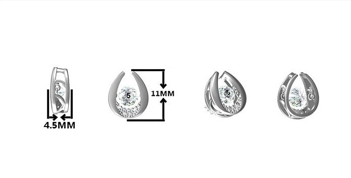 Silver hoop earrings with size measurements on a white background