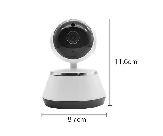 White security camera with dimensions labeled on a white background