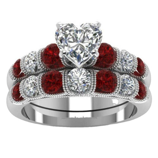 Silver-Tone Heart Accent Statement Ring Set