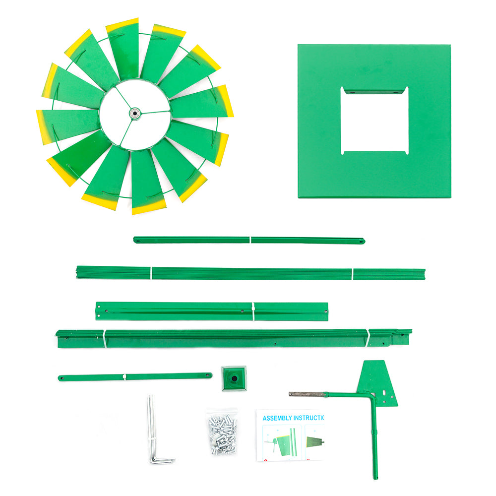 8 Ft Weather-Resistant Garden Windmill – Green Iron Yard Spinner with 22 In Wheel