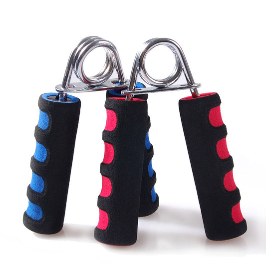 Hand grip trainer with black, blue, and red handles on a white background