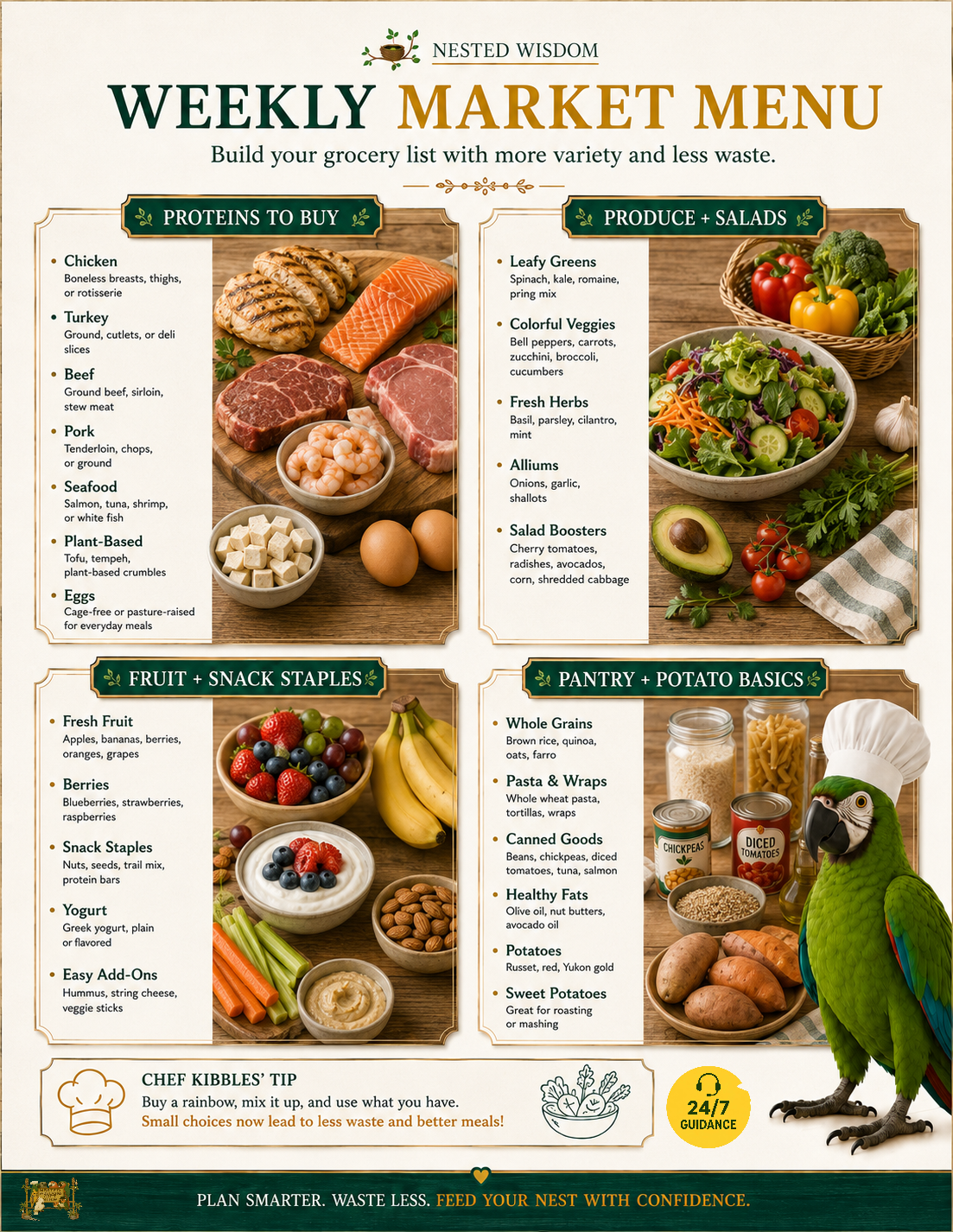 Chef Kibbles' 7-Day Grocery Saver Meal Plan | Nested Wisdom