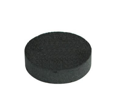 Black round foam block on a white background