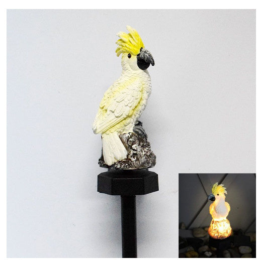 Parrot-shaped lamp on a white background with inset showing illuminated version.