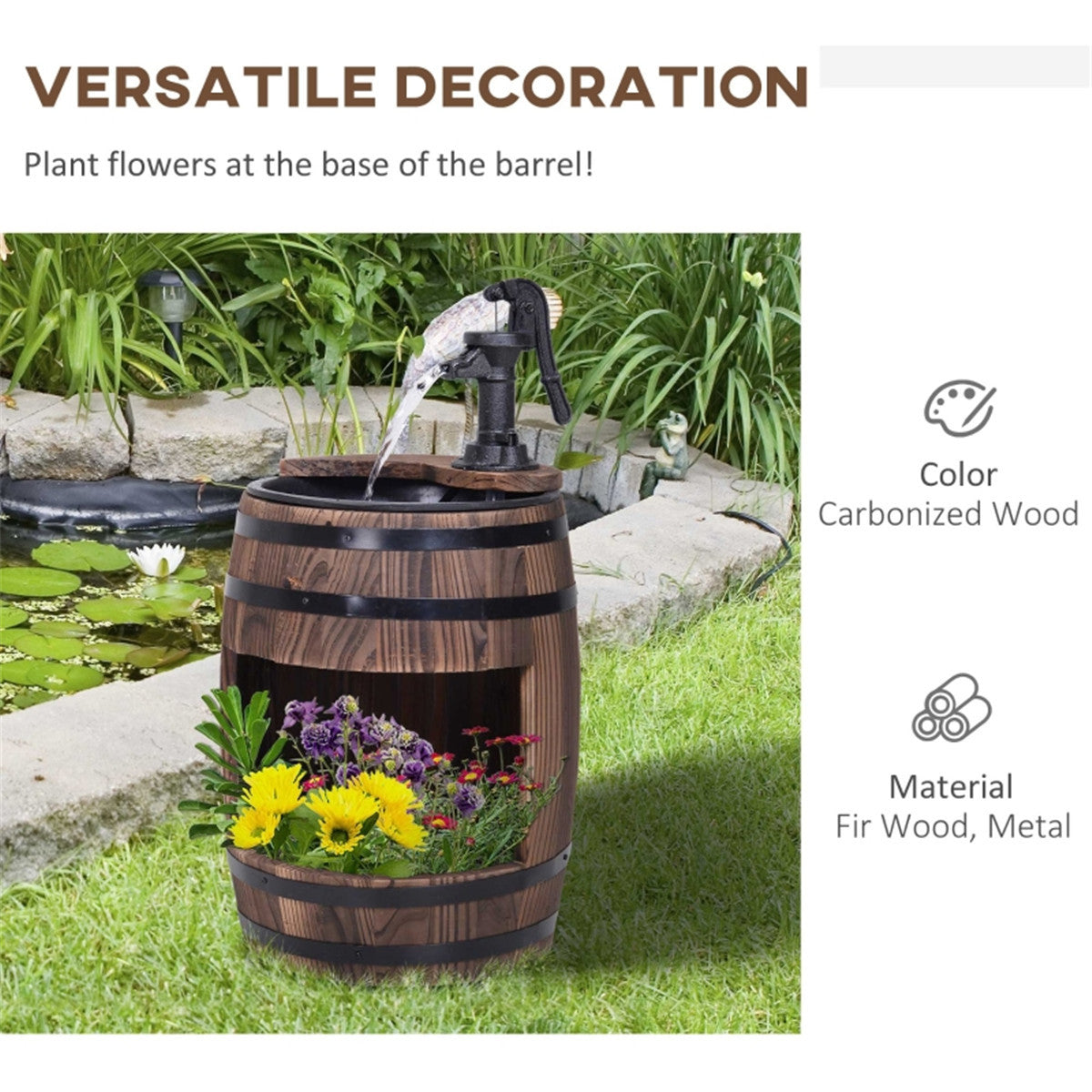 Rustic Barrel Water Pump Fountain – Fir & Iron, UL Pump