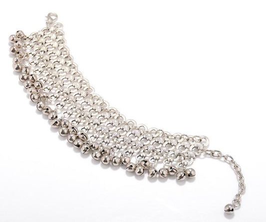 Silver beaded bracelet on a white background