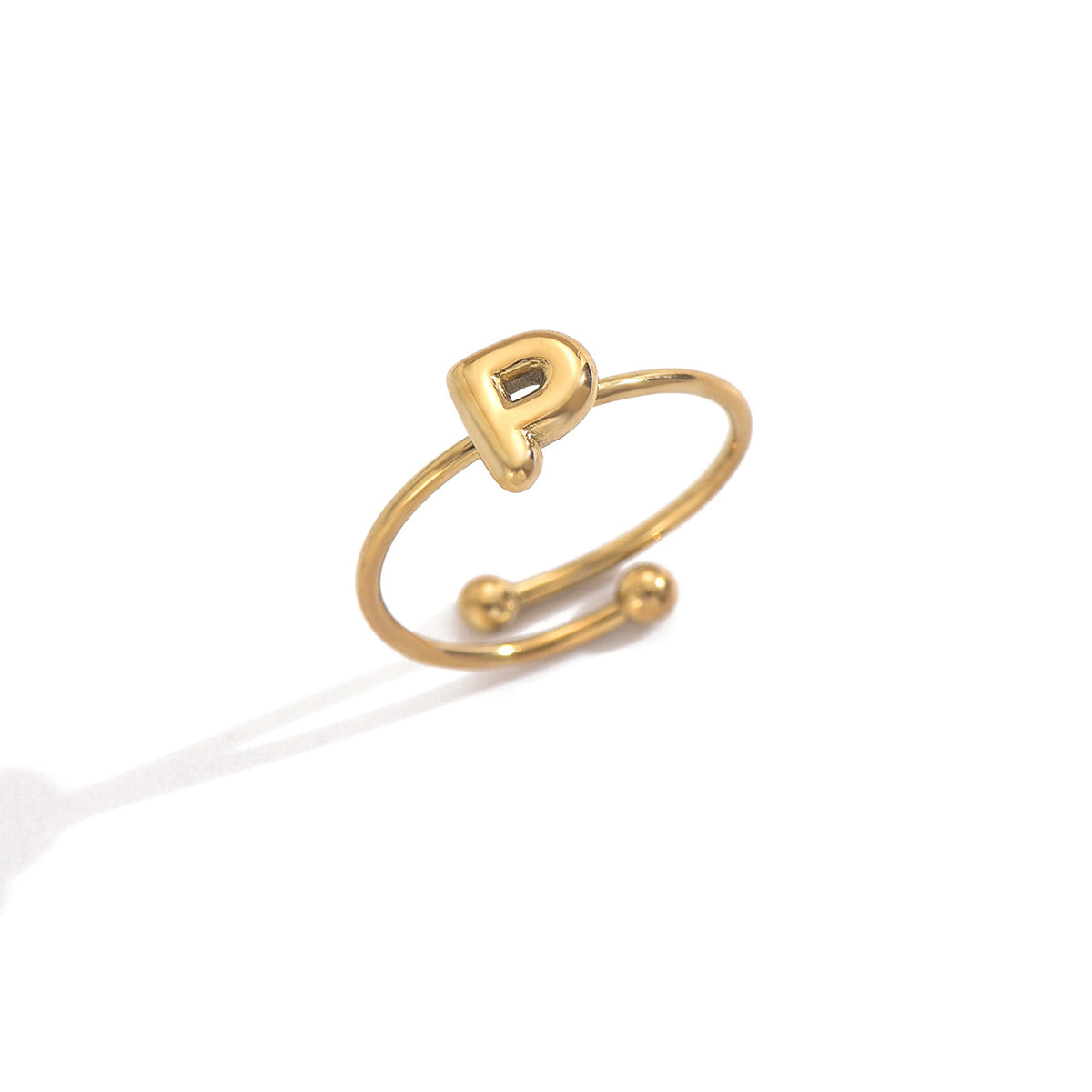 Lxalry 18K Gold Plated Stainless Steel Initial Ring