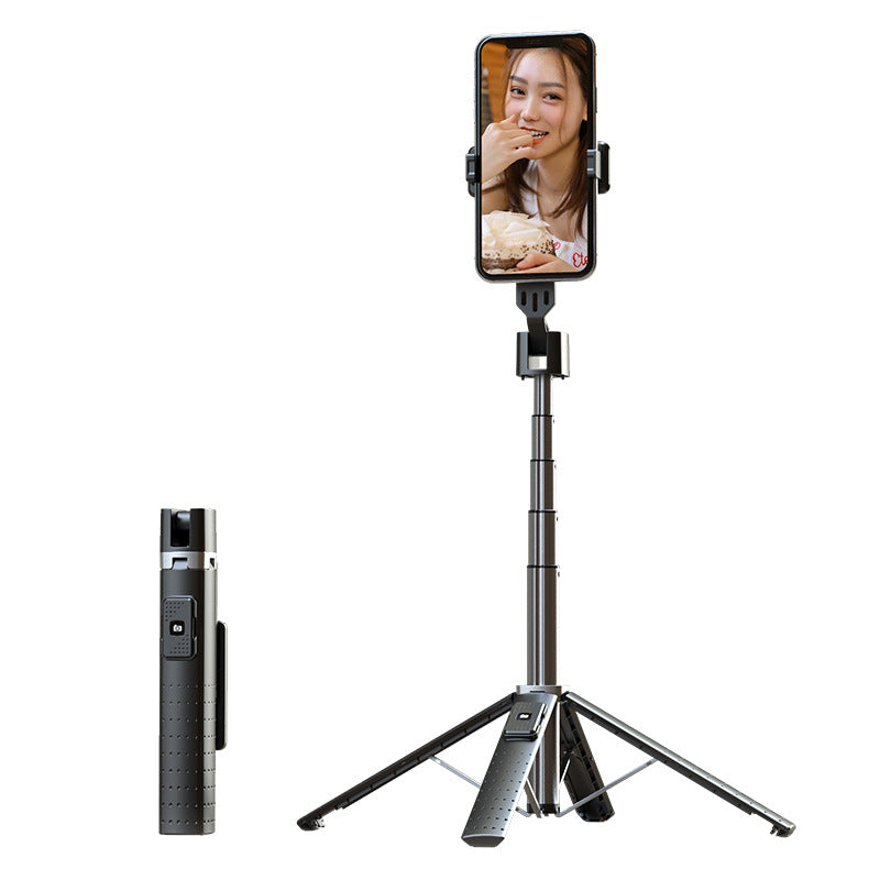 Iphone or android Phone holder with tripod and remote control on a white background