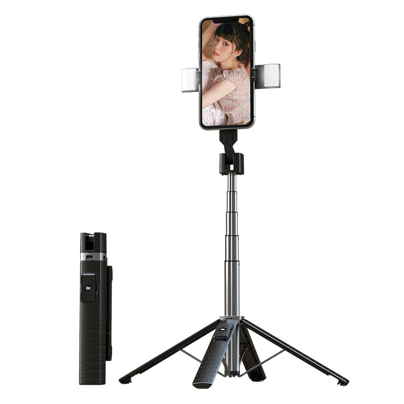 Iphone or android Phone holder with tripod and remote control on a white background