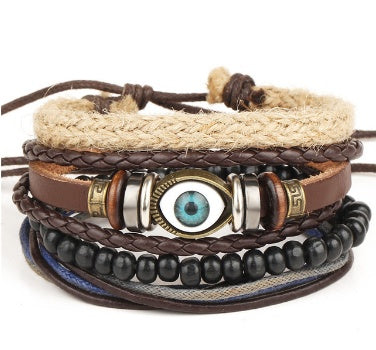 Multi-Layer Leather & Bead Charm Bracelet – Adjustable Unisex Boho Wristwear