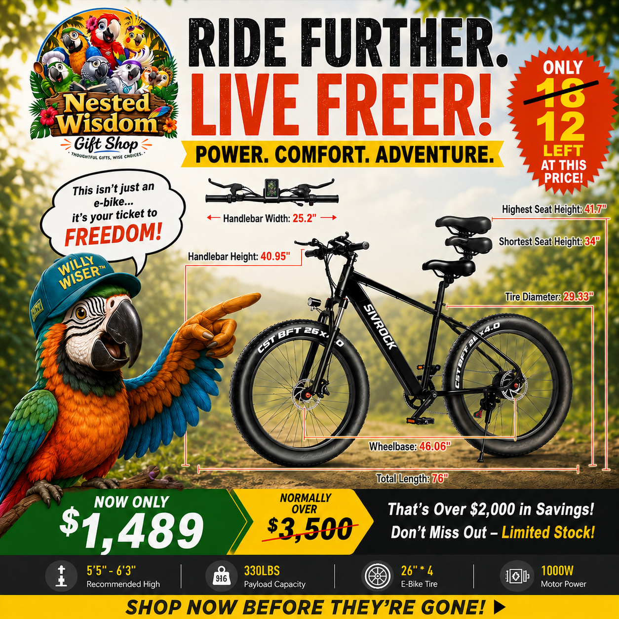 Professional Electric Bike For Adults, 26 X 4.0 Inches Fat Tire Electric Mountain Bicycle, 1000W Motor 48V 15Ah Ebike For Trail Riding, Excursion And Commute, UL And GCC Certified