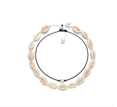 Necklace with shell beads on a white background