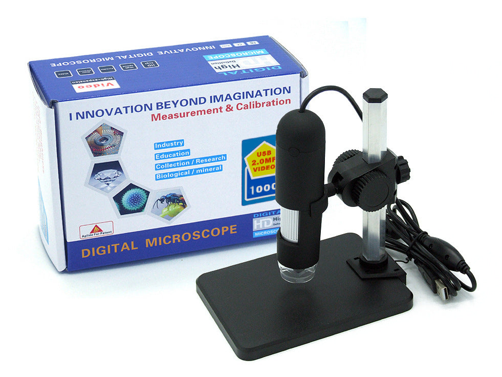 USB Digital Microscope Camera with Stand – 1000× Manual Zoom, 8 LED Lights, 640×480 Capture