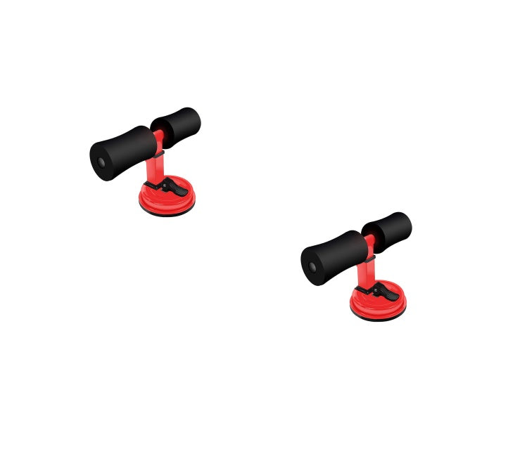 Pair of black and red sit up suction cups on a white background
