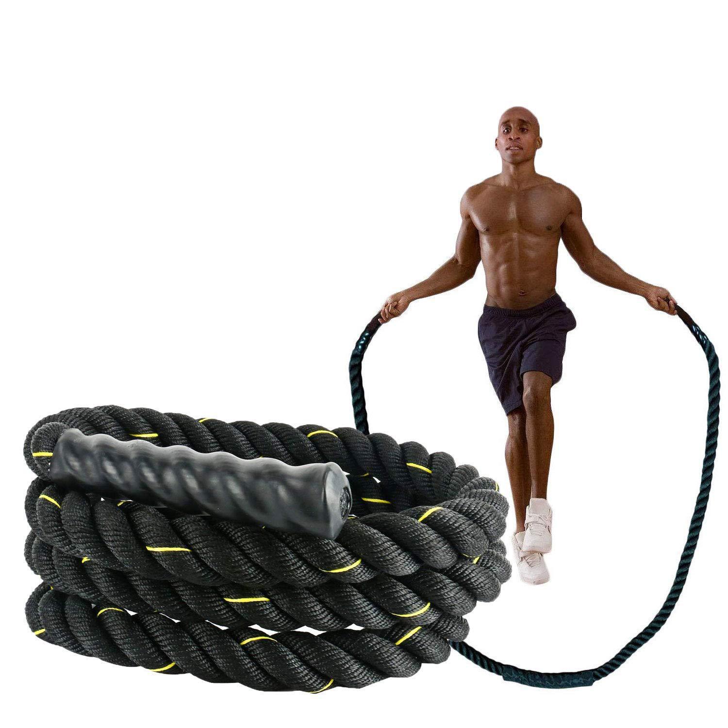 Coiled battle rope with a person holding it on a white background