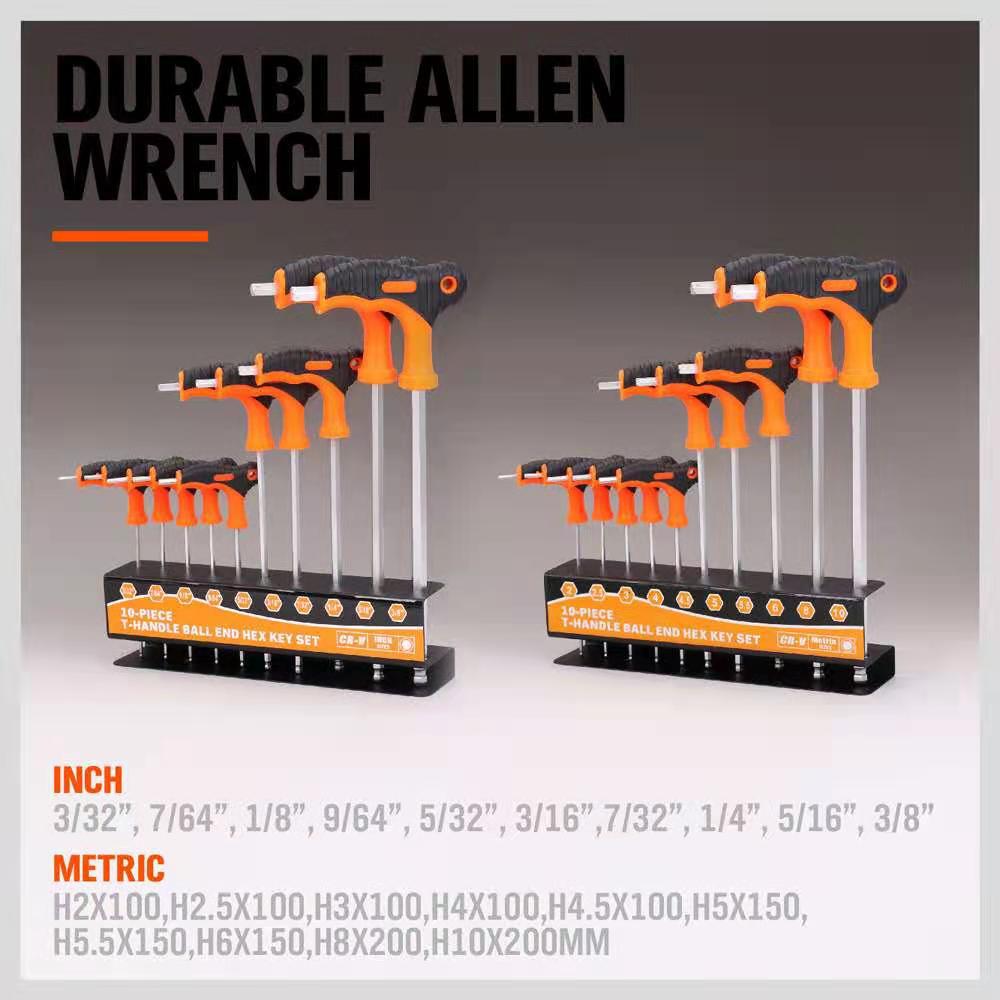 Set of Allen wrenches with holder on a gray background