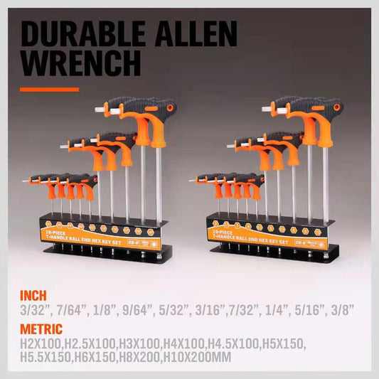 Set of Allen wrenches with holder on a gray background
