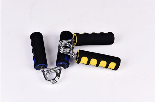 Hand grip trainer with black and yellow handles on a white background