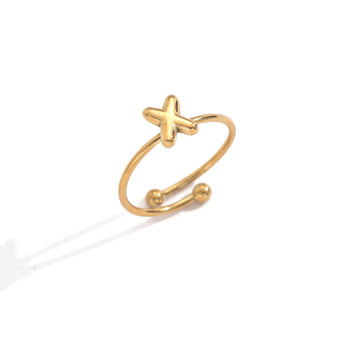 Lxalry 18K Gold Plated Stainless Steel Initial Ring