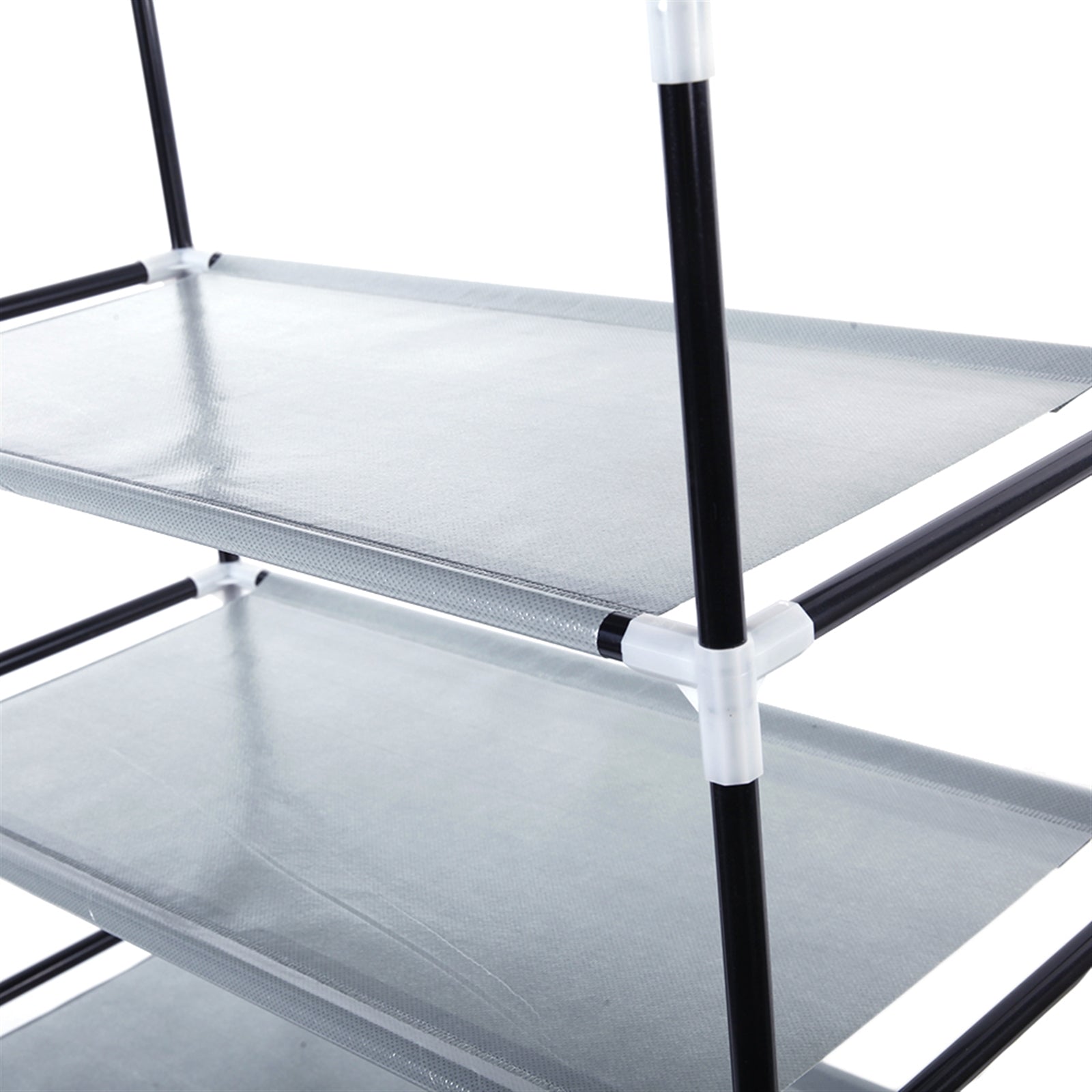 Metal shelving unit with three shelves on a white background  from Nested Wisdom