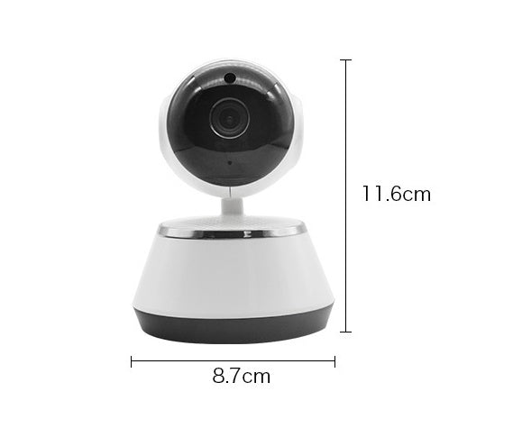White security camera with dimensions labeled on a white background