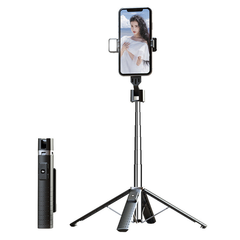 Iphone or android Phone holder with tripod and remote control on a white background