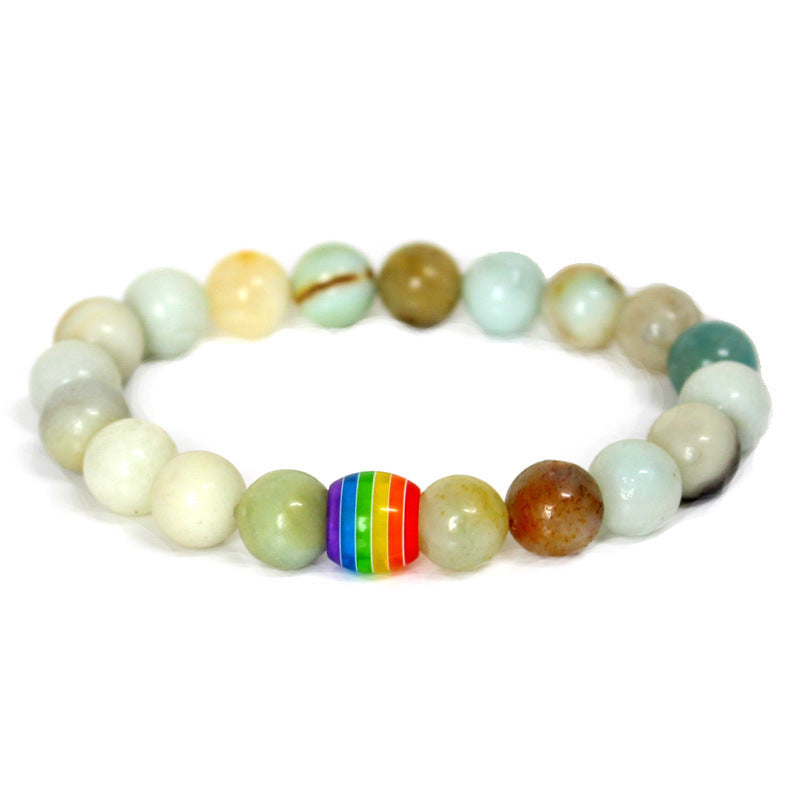 Beaded bracelet with a rainbowbead on a white background
