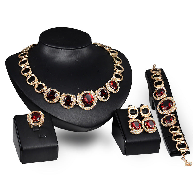 Gold-Tone Red & Green Crystal Bridal Jewelry Set