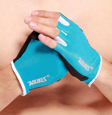 Teal glove with white accents on a person's hand, featuring the brand 'Adlikes'.