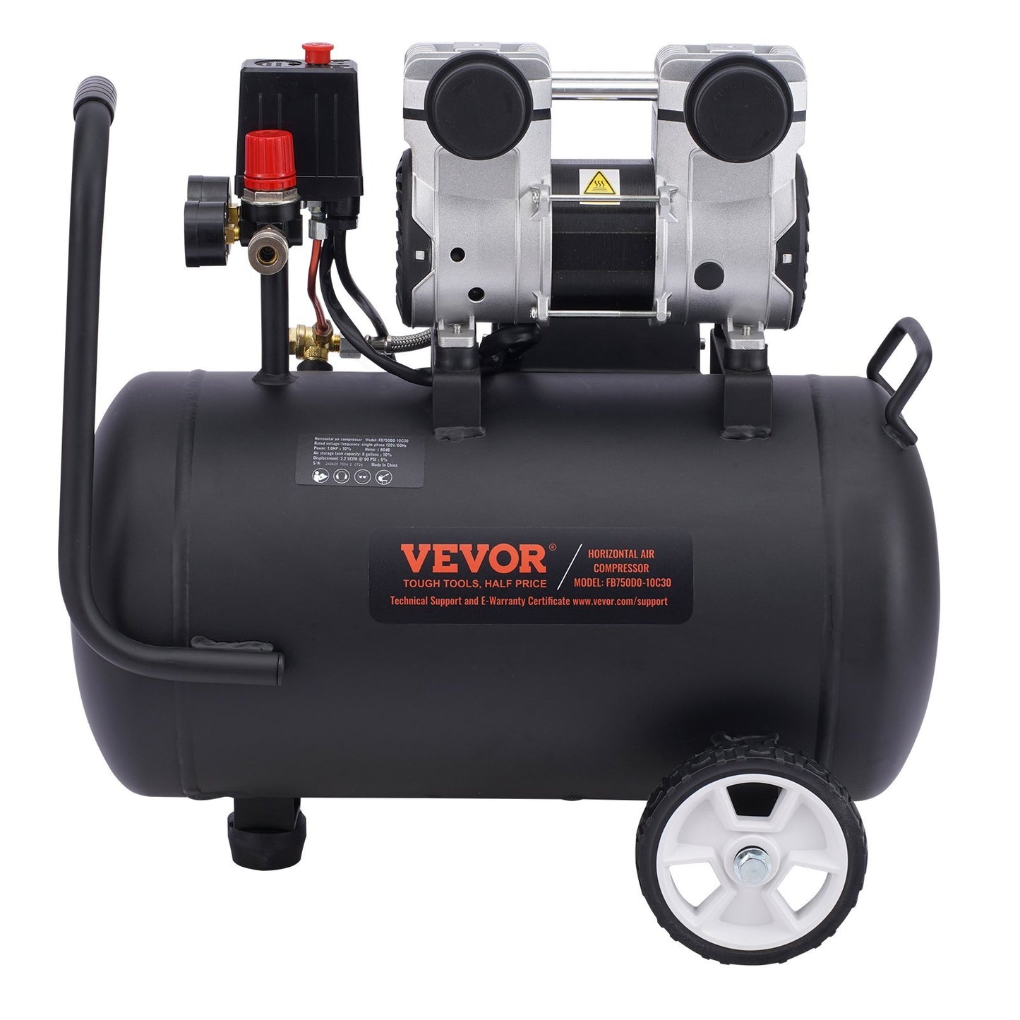 Black Vevor air compressor on a white background