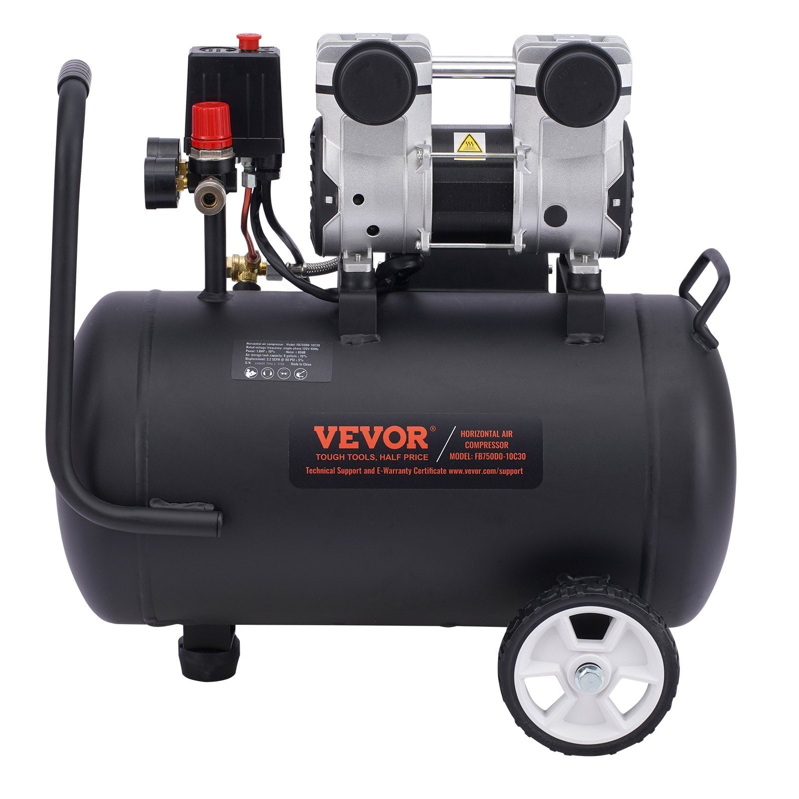 Black Vevor air compressor on a white background
