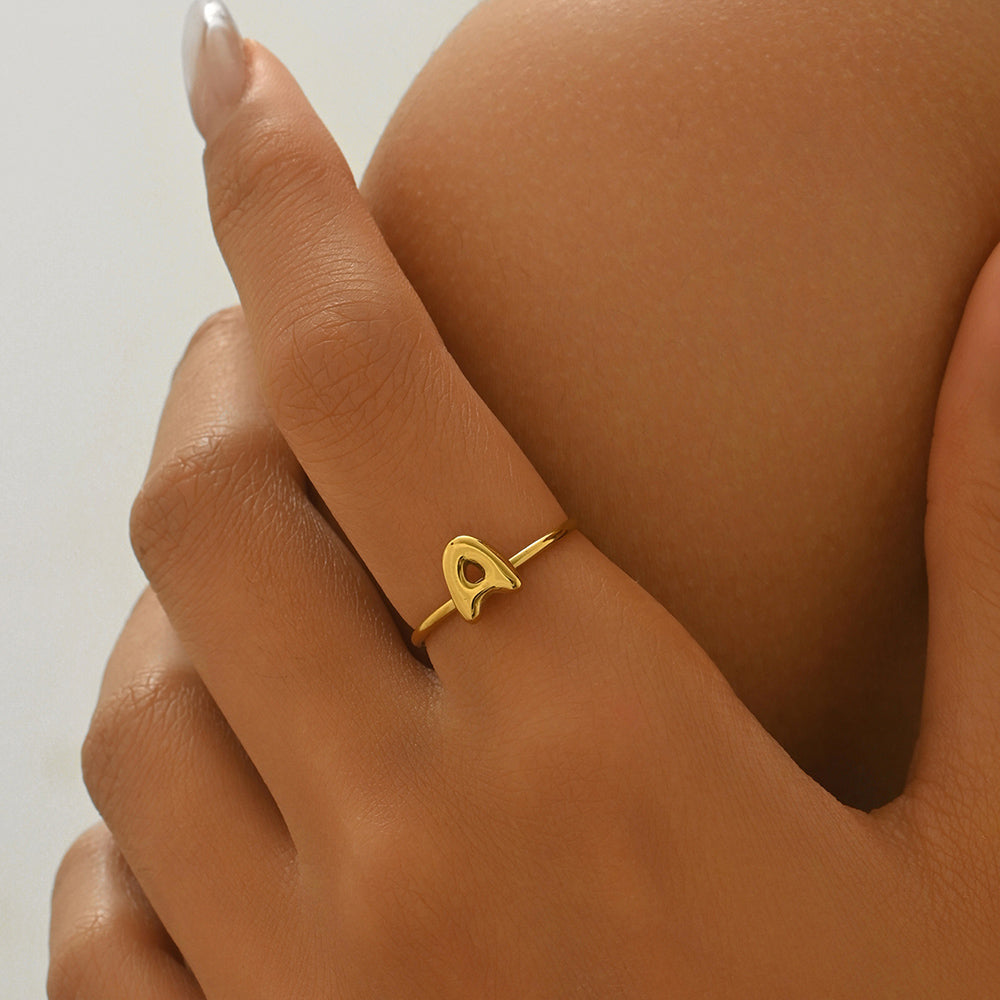 Lxalry 18K Gold Plated Stainless Steel Initial Ring