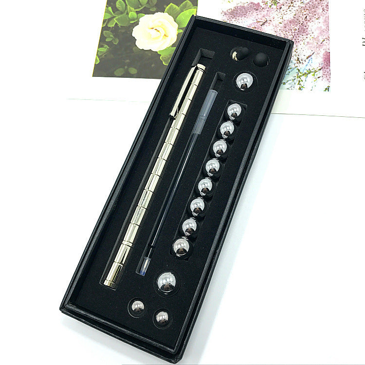 Magnetic Fidget Pen Gift Set – Refillable Ballpoint + Stylus, 13 Rings & 12 Steel Balls, Creative Desk Toy