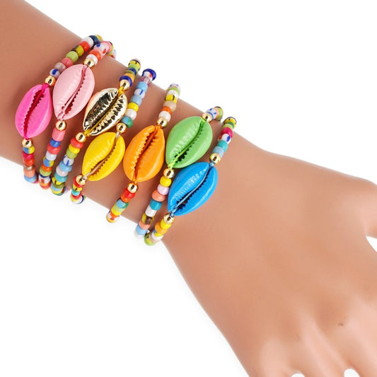 Boho Shell Rainbow Bracelet – Colorful Drip Shell Beaded Jewelry for Women