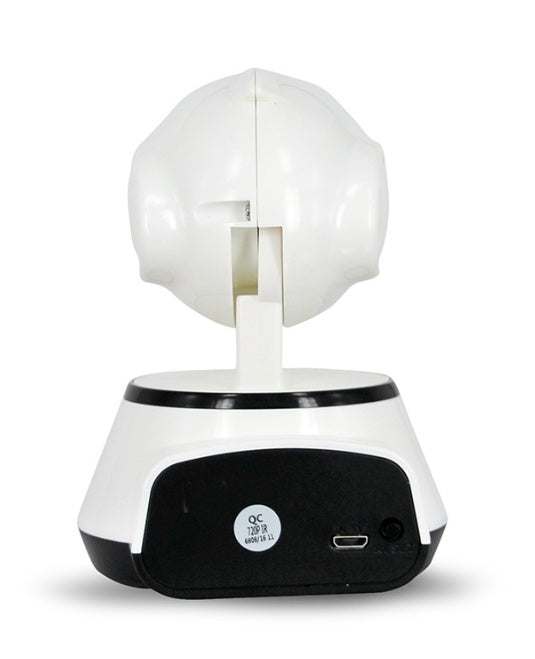 White and black electronic device with a spherical component on a white background