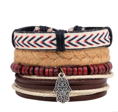 Multi-Layer Leather & Bead Charm Bracelet – Adjustable Unisex Boho Wristwear