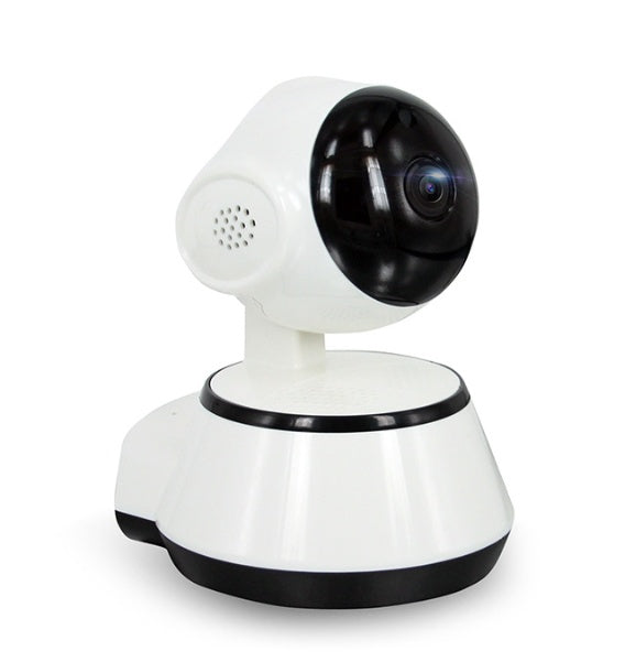 White and black security camera on a white background