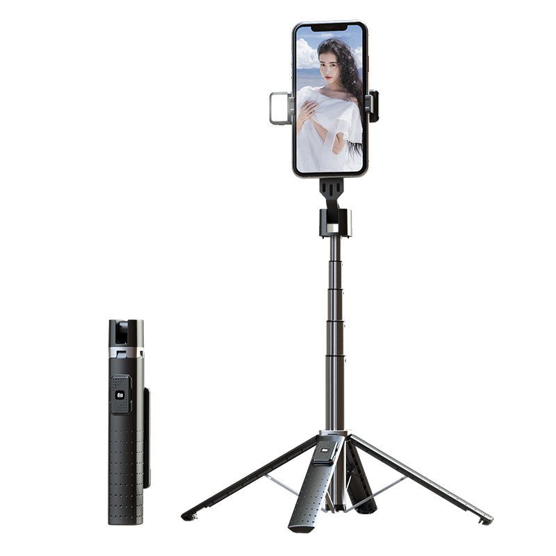 Iphone or android Phone holder with tripod and remote control on a white background