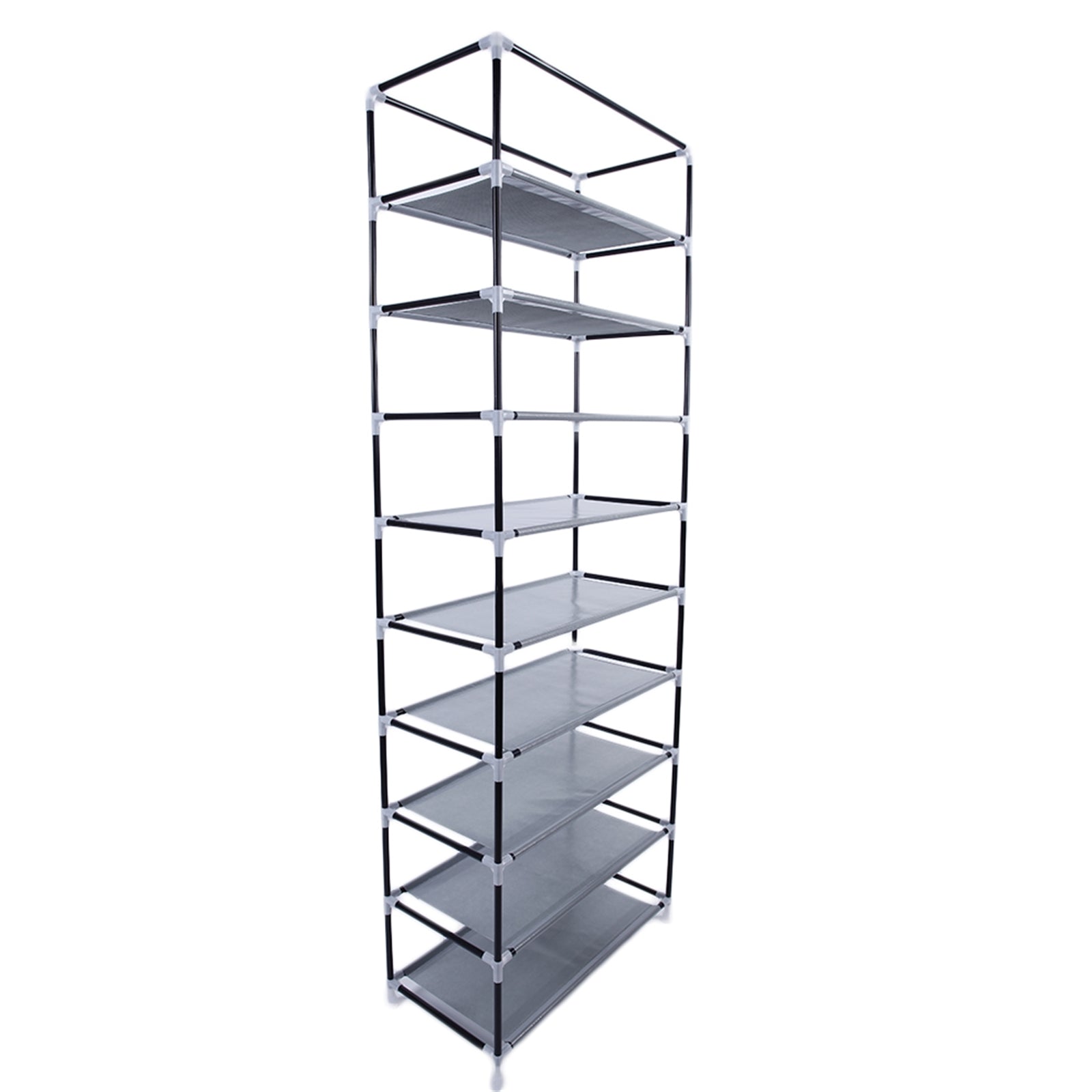 Metal shelving unit with multiple shelves on a white background  from Nested Wisdom