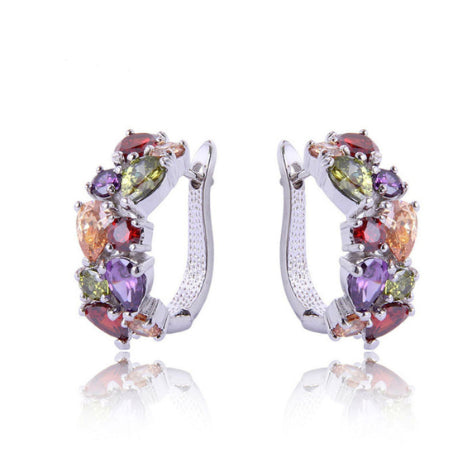 Multicolor Crystal Zircon Hoop Clip Earrings for Women