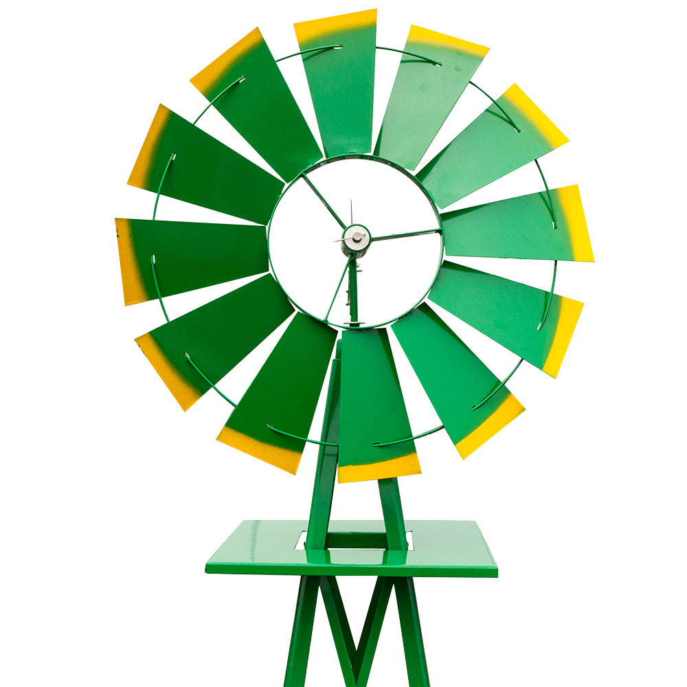 8 Ft Weather-Resistant Garden Windmill – Green Iron Yard Spinner with 22 In Wheel