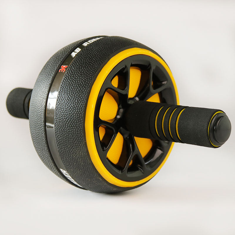 Black and yellow ab roller on a white background