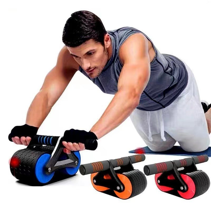 Man using an exercise roller on a white background