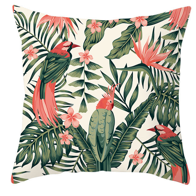 Tropical Plant Parrot Bird Pillowcase – 18" Square Cushion Cover