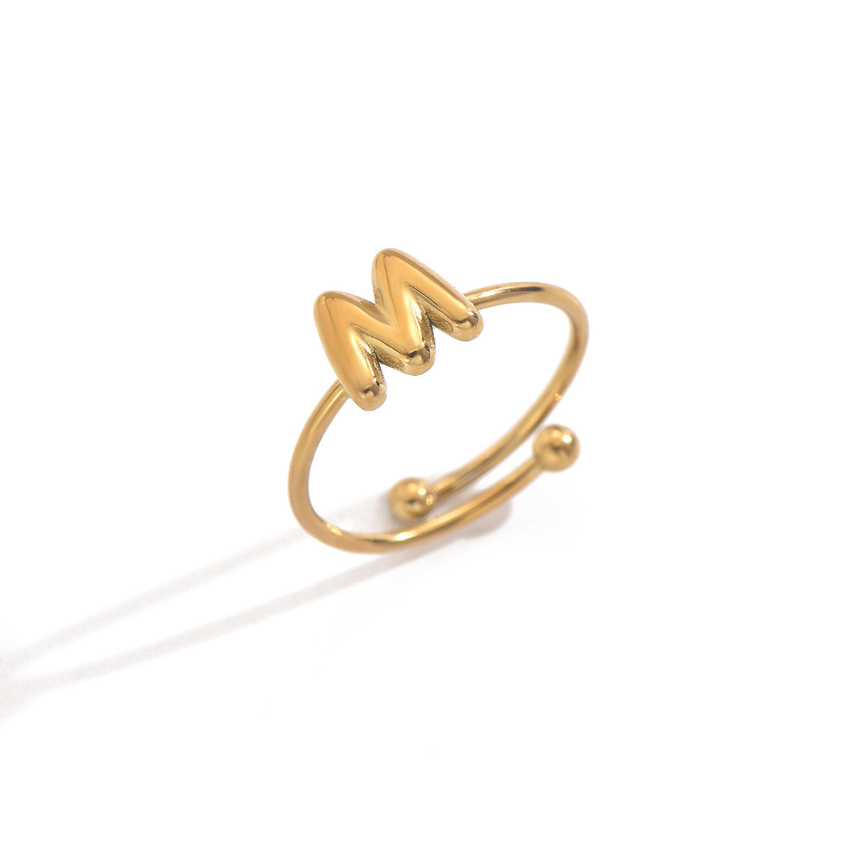 Lxalry 18K Gold Plated Stainless Steel Initial Ring