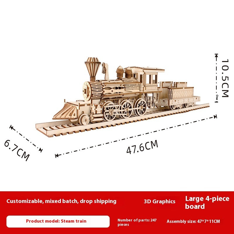3D Wooden Mechanical Puzzle Kit – Train, Airship & Steam Model Building Set