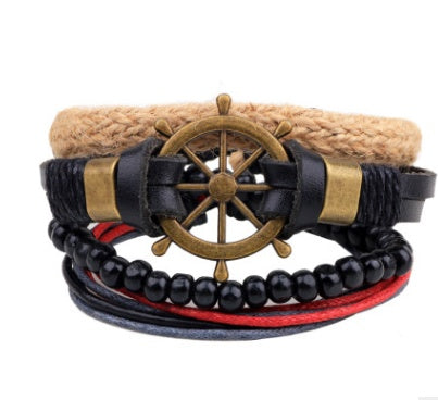Multi-Layer Leather & Bead Charm Bracelet – Adjustable Unisex Boho Wristwear