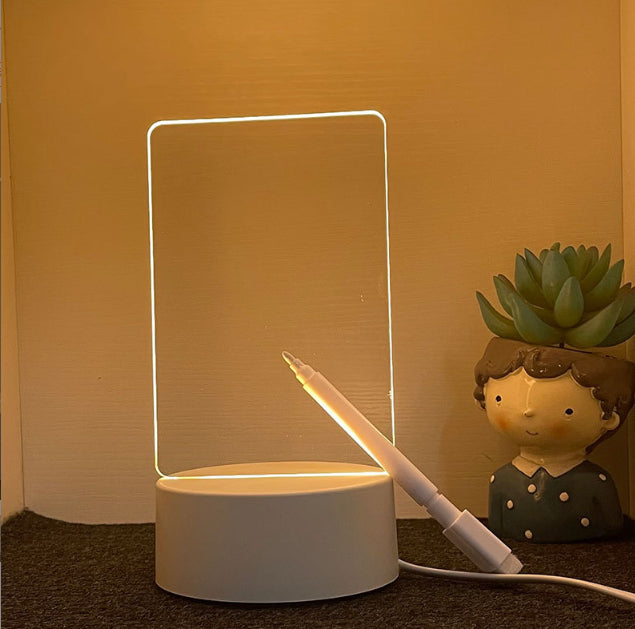 Luminous Acrylic Message Board Night Light – USB 3D Memo Lamp with Handwriting Pen
