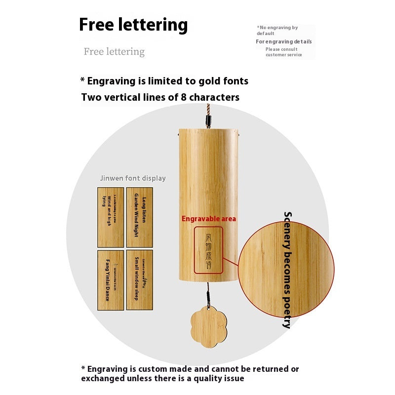 Wooden pendant with engraving area and text on a white background